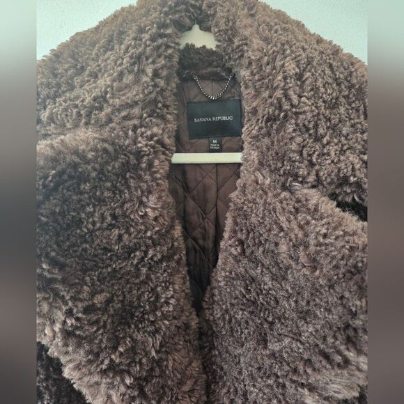 Banana Republic Sherpa Car Coat Brown MobWife Chic Vintage Retro New Money M - Picture 4 of 8